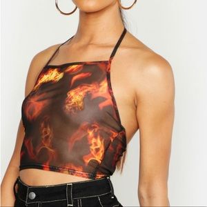 Sheer mesh flame crop top
